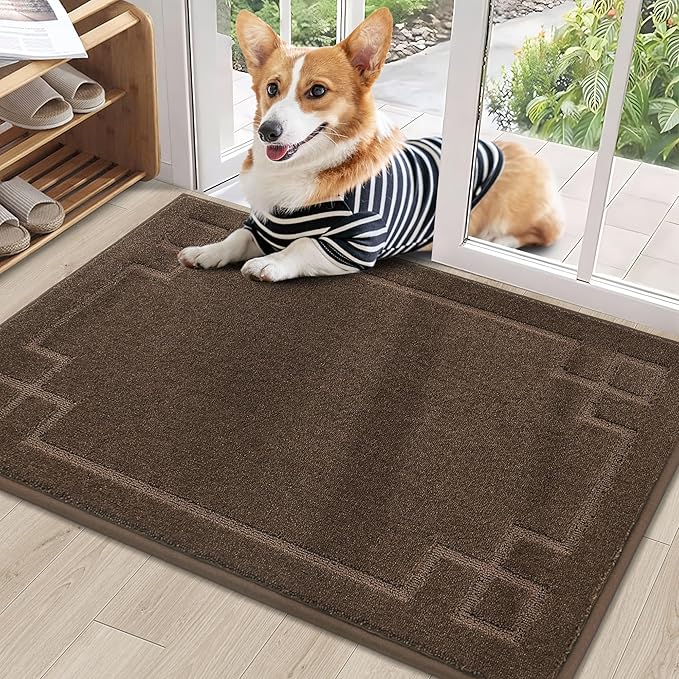BEQHAUSE Door Mat 24" x 36", Non-Slip Door Mats Indoor Entryway Rugs Washable Low-Profile Absorbent and Stain Resist Floor Mats, Dog Door Mat for Front Back Door, Mud Wet Shoes & Paws, Brown