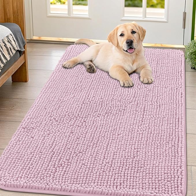 Smiry Dog Door Mat for Muddy Paws 47x32, Absorbs Moisture and Dirt Doormat, Non-Slip Washable Quick Dry Chenille Front Door Mat Indoor Entrance, Entryway Carpet for Inside Floor, Dusty Rose