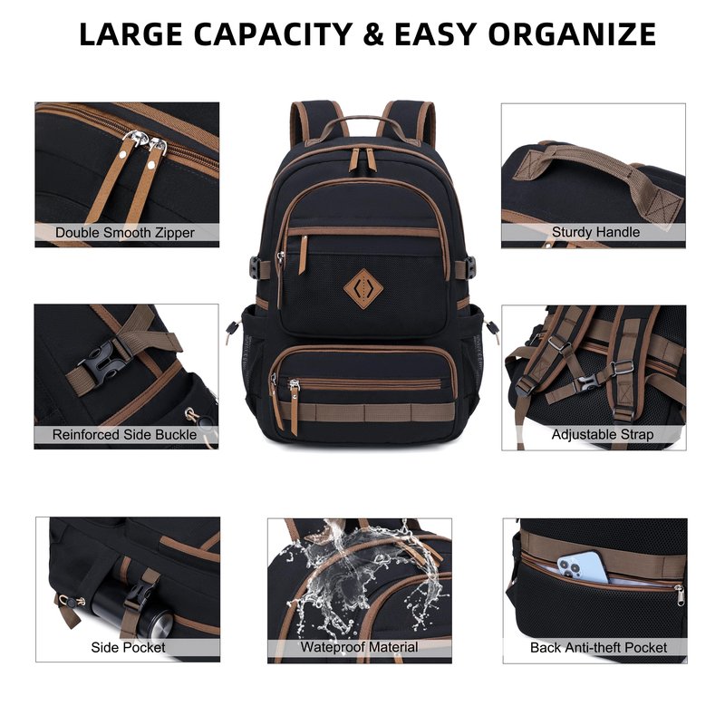 Caoroky knight Laptop Backpacks College Bookbags Women Men Anti Theft Travel Backpacks Large Elementary Middle High School Bags for Kids Teens Girls Boys Students Adults Causal Daypack-Black