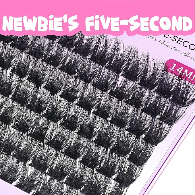 VEYESBEAUTY Lash Clusters Fluffy Individual Lash Extensions Xtreme 3D Layered Volume Eyelashes Thin & Invisible Band Wispy Faux Mink Lash Newbie's Five-Second Length 14mm