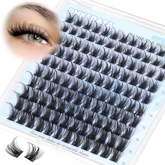 PHKERATA Wispy Eyelash Clusters Natural Lash Clusters 120 pcs Cluster Eyelash Extensions Wispy D Curvature Individual Lashes Reusable DIY Lash Extension Thin Lash Band
