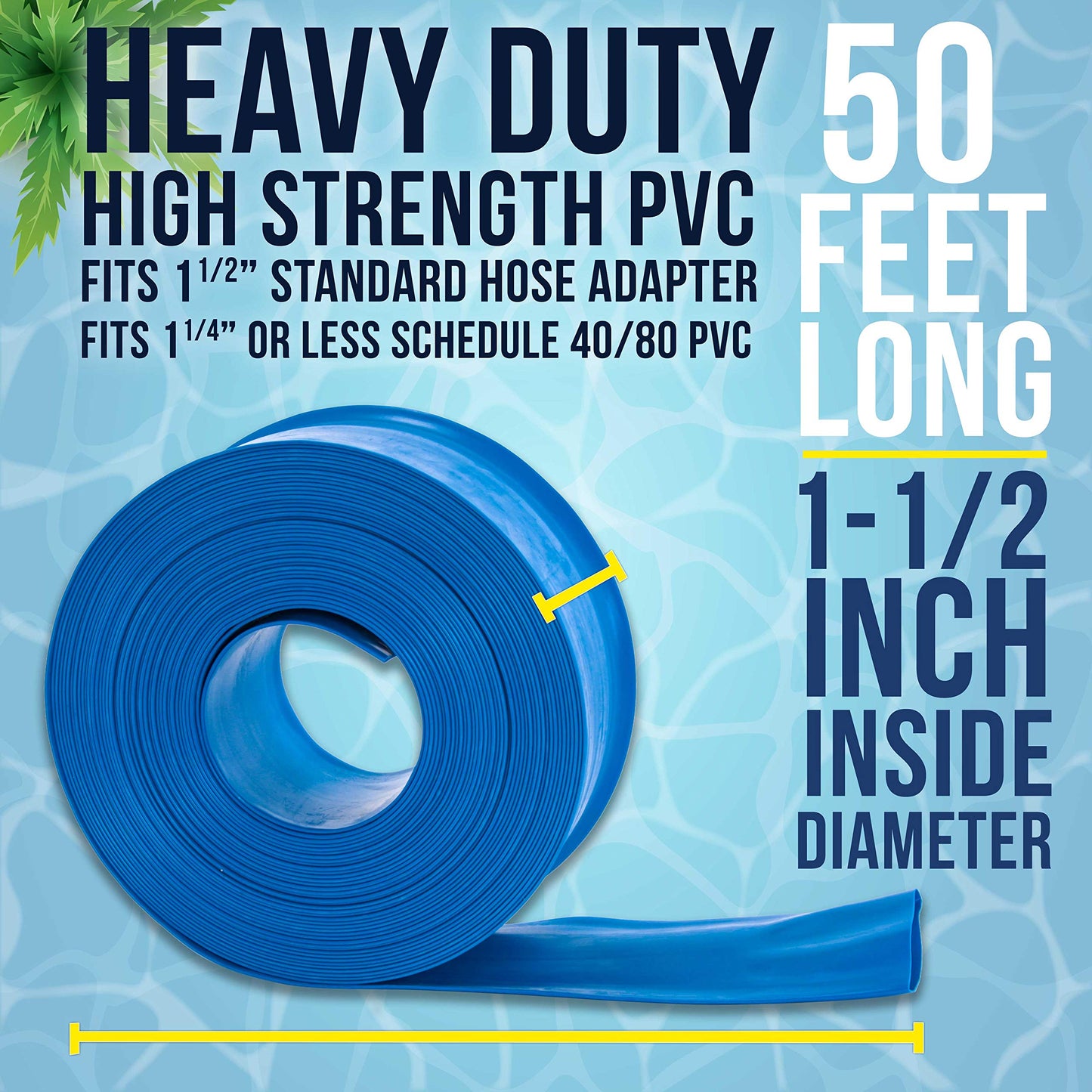 U.S. Pool Supply Pool Backwash Hose 1.5" x 50' - Heavy-Duty Pool Drain Hose, Filter Pump Water Drainage, Sump Pump Discharge, Inground Draining - Flexible Lay Flat, Clamp