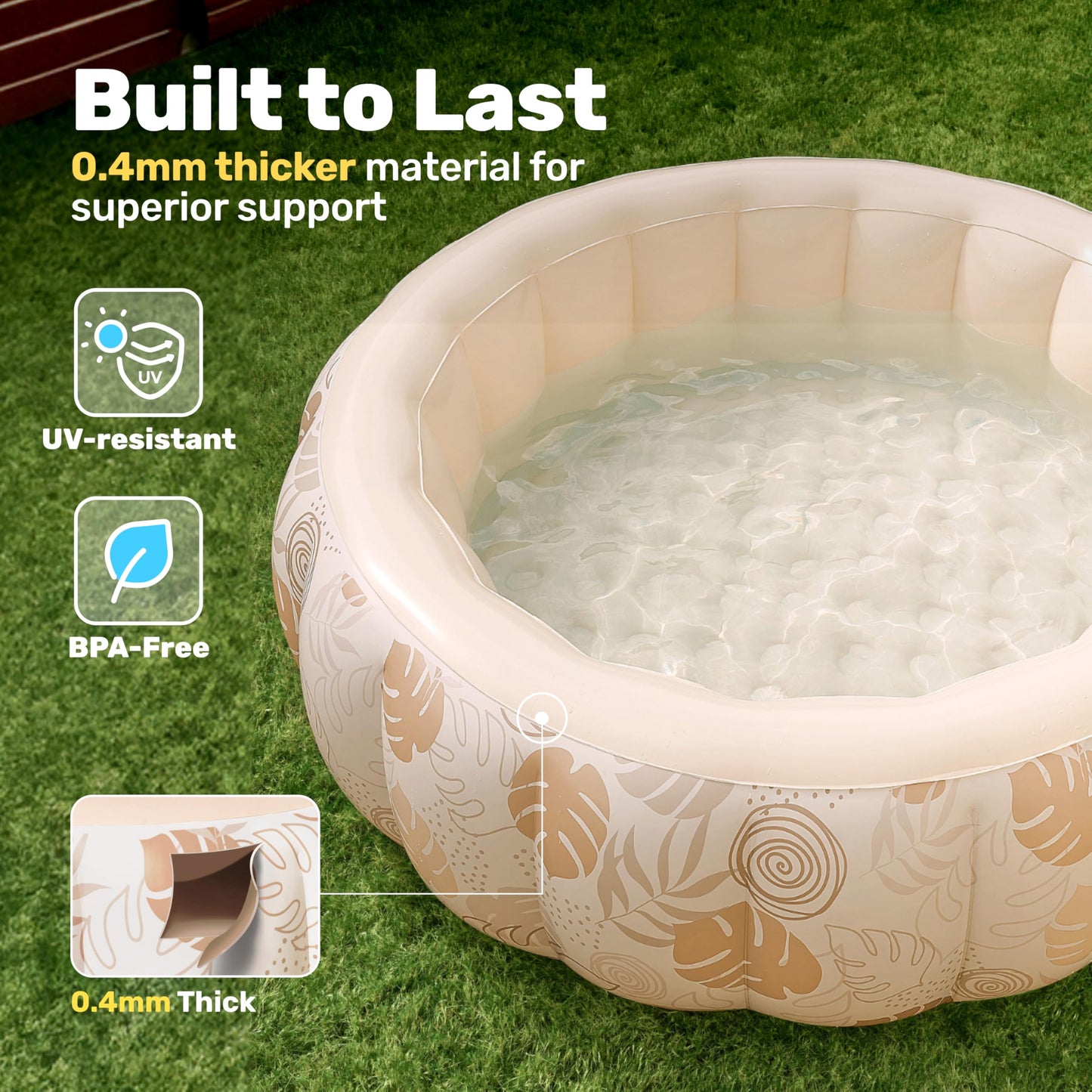 SLOOSH Inflatable Swimming Pool,5.5ft x 20 Inch Full-Sized Blow Up Durable Thickened Luxury Above Ground Family Pool with Comfortable Backrest for Summer Water Party Backyard Garden Lawn,Sandy