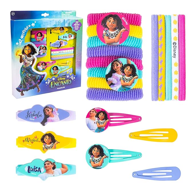 Luv Her Encanto Girls 20 Piece Accessory Set with 3 Barrettes, 4 Snap Hair Clips, 5 Elastics and 8 Terry Ponies - Ages 3+