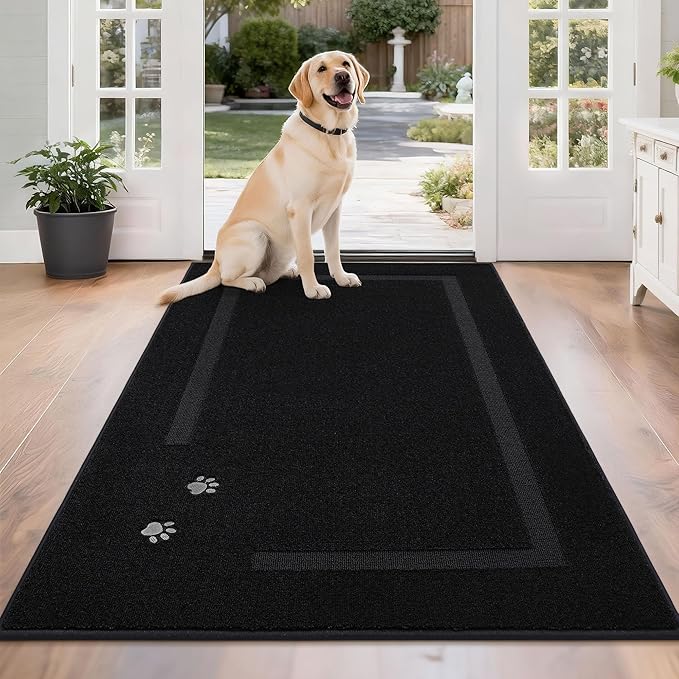 BEQHAUSE Dog Door Mat for Mud Paws Dirt Trapper Doormat Non-Slip Entryway Rugs Absorbent Welcome Mat Washable Indoor Floor Mat Low-Profile for Front Door, 36" x 60", Black