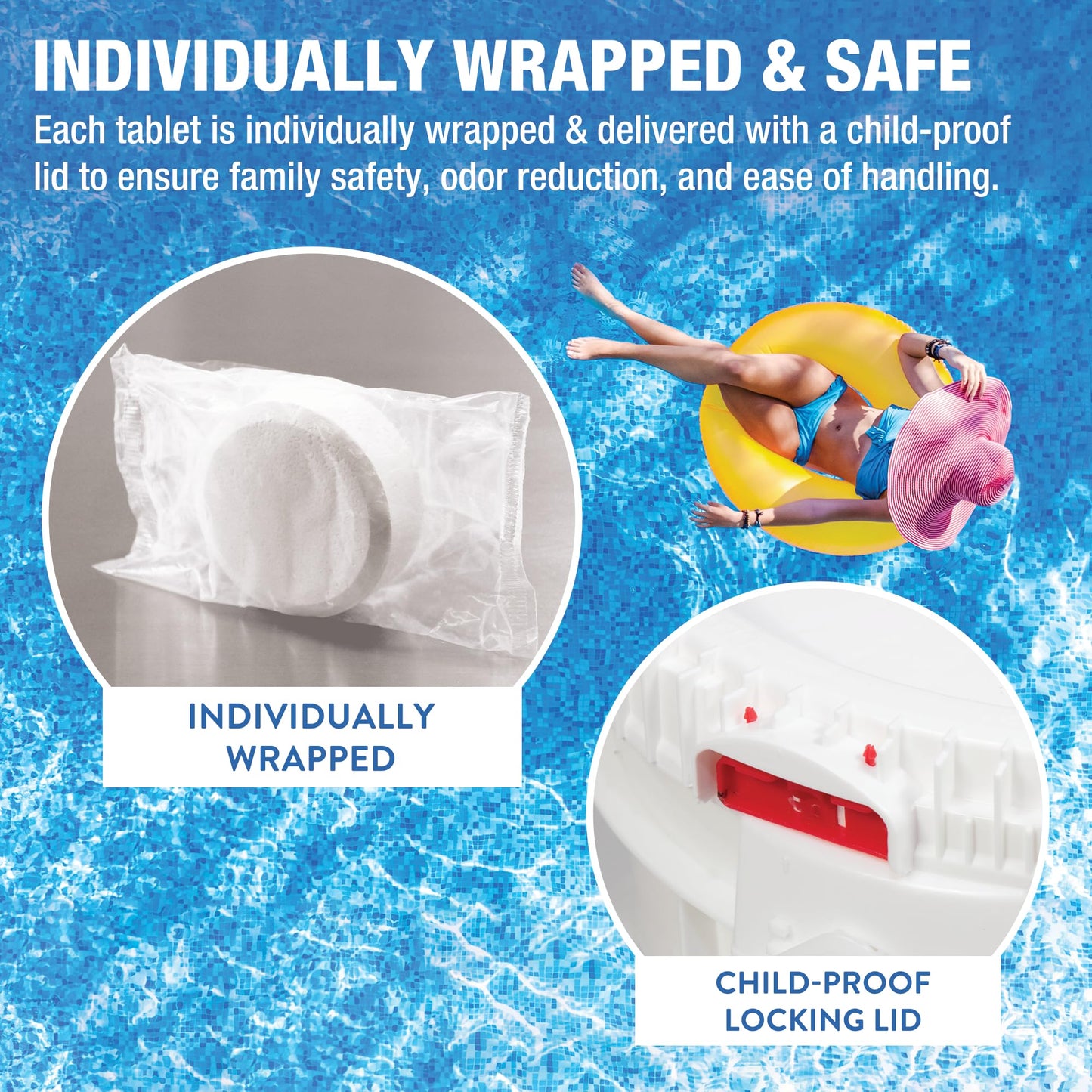 Doheny’s 3-Inch Stabilized Chlorine Tablets for Sanitizing Swimming Pools | 99% Pure Tri-Chlor, 90% Available Chlorine | Long-Lasting, UV-Protected, Slow-Dissolving | Individually Wrapped 25lb Bucket
