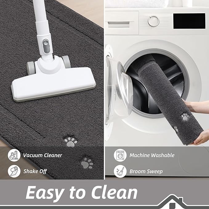 BEQHAUSE Dog Door Mat for Mud Paws Dirt Trapper Doormat Non-Slip Entryway Rugs Absorbent Welcome Mat Washable Indoor Floor Mat Low-Profile for Front Door, 32" x 70", Dark Grey