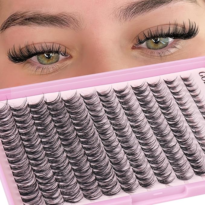 Goddvenus Lash Clusters Kit Wispy Lash Extension Kit Waterproof Lashes Clusters DIY Eyelash Clusters Kit with Natural Individual Eyelashes, Lashes Glue Bond and Seal and Lash Tweezers (D Curl 192pcs)