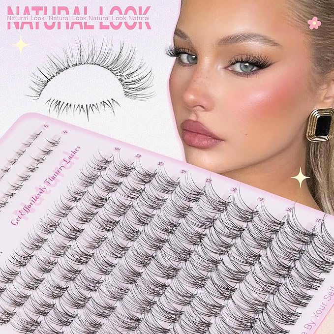 Natural Lash Clusters Wispy Eyelash Clusters DIY Lash Extension with 5-6mm Bottom Lashes 8-16mm Venus Individual Lashes Invisible Band Lash Cluster Eyelash Extensions for Natural Look by Wtvane