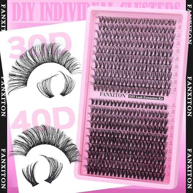 FANXITON Lash Clusters Wispy 30D+40D Lashes Clusters 400pcs Eyelash Clusters D Natural Cluster Eyelash Extensions 9-16mm Mix Individual Lashes for Beginners