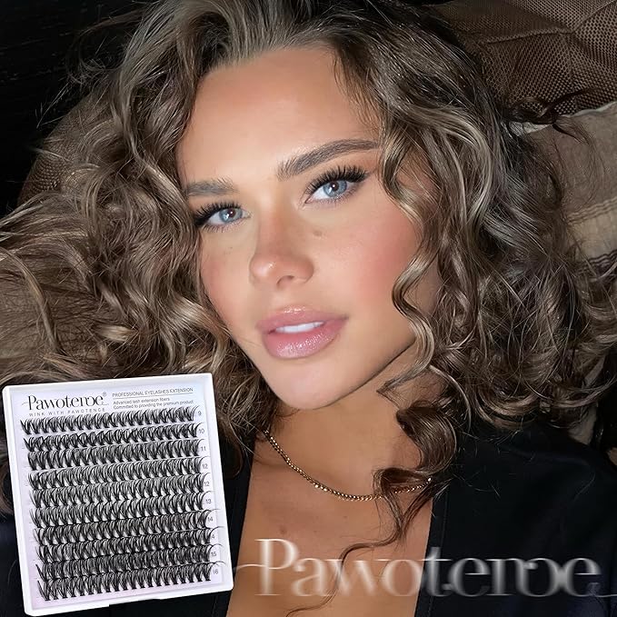 Pawotence Lash Clusters 200pcs Individual Lashes 40D Cluster Eyelash Extensions 9-16mm Eyelash Clusters Lash Extensions for Self Application (40D, 0.07D, 9-16mm)
