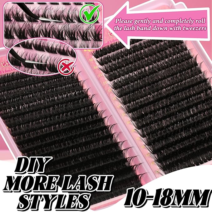Lash Extension Kit Lash Clusters Kit 640Pcs Volume Eyelash Clusters C Curl Lashes Clusters DIY Cluster Eyelash Extensions With Lash Bond and Seal Lash Tweezers