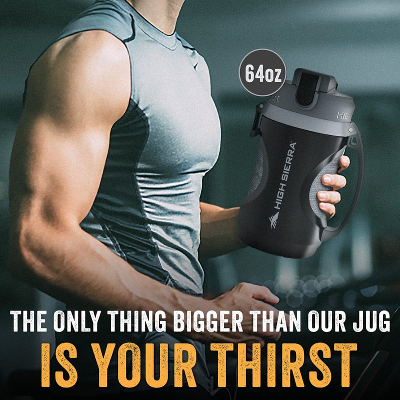 HIGH SIERRA [2 PACK] BPA FREE, 64 OZ Insulated Water Jug, [Silicone Spout – NO MORE TEETH BUMPS] Built-in Fence Anchor, Keeps Iced Water Cold for Hours, EXTRA LARGE Sports Bottle with 1.89L Capacity