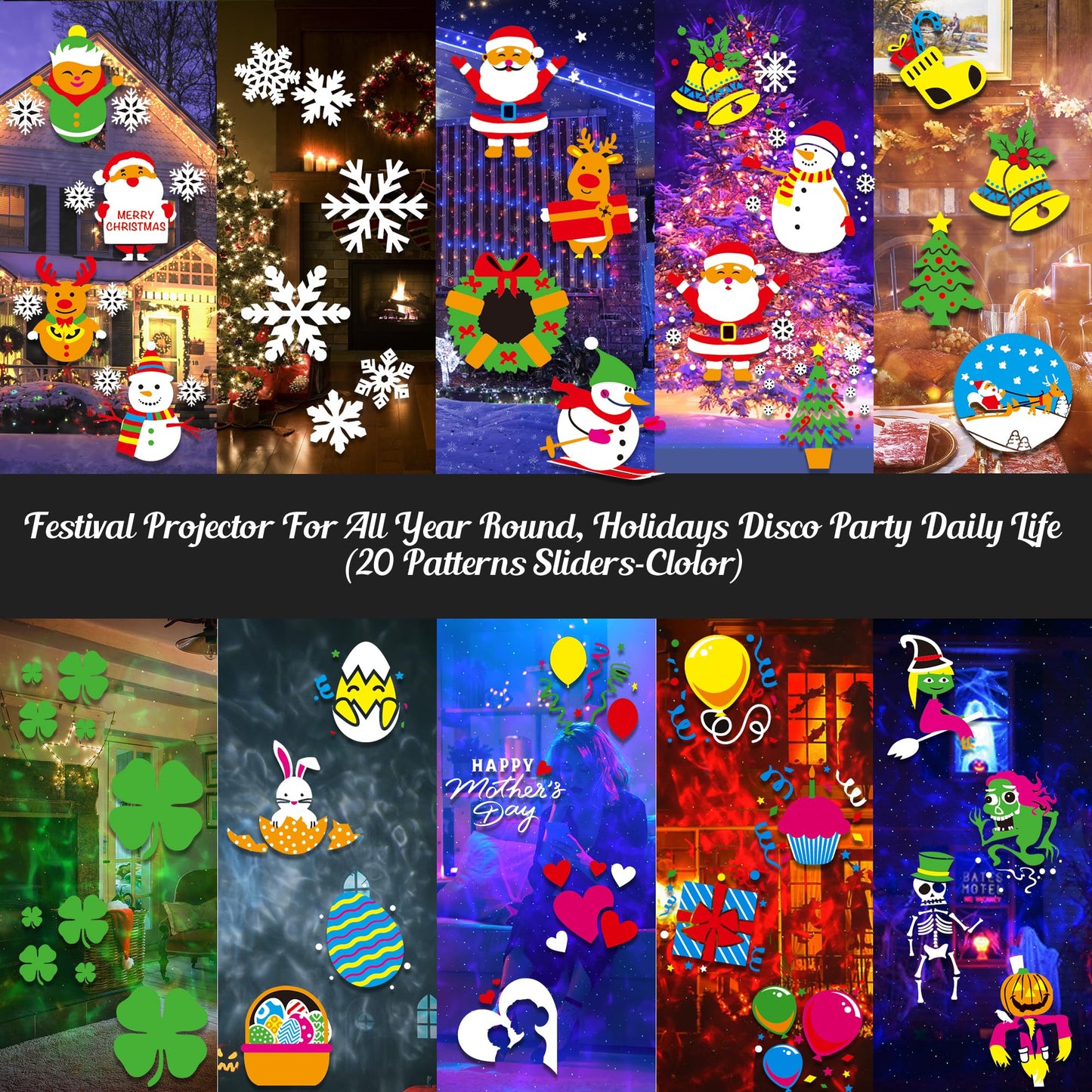 2025 Upgrade Christmas Halloween Projector Lights Outdoor, COOLWUFAN 2-in-1 Holiday Projector Lights Decorations, 30 Bright HD Effects (20 Slides) Projection Light for Xmas Party Garden Yard Decor