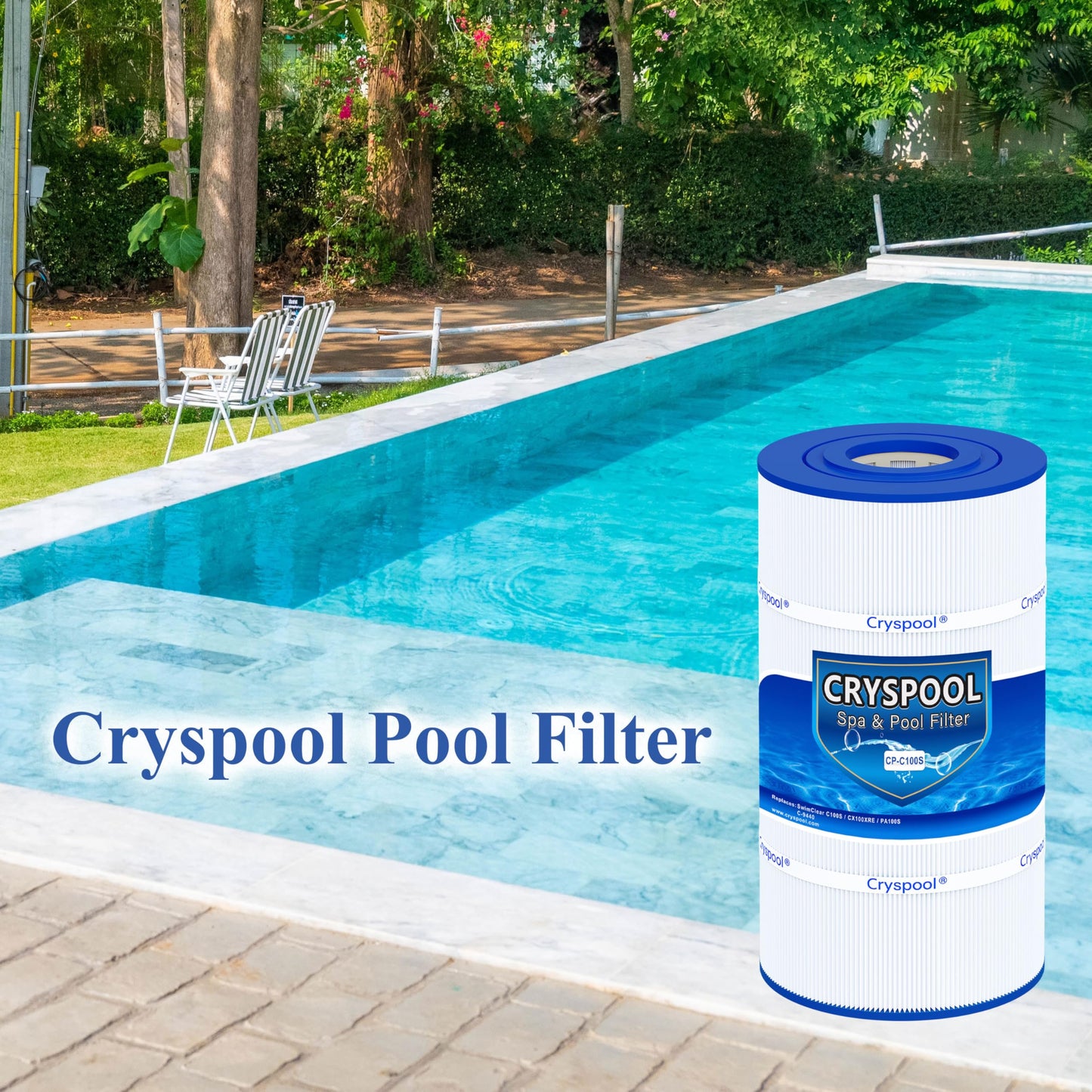 Cryspool® C100S Filter Compatible with CX100XRE, C100S, SwimClear C100S, PA100S, C-9440, 100 Sq. Ft Pool Filter Cartridge, 1 Pack