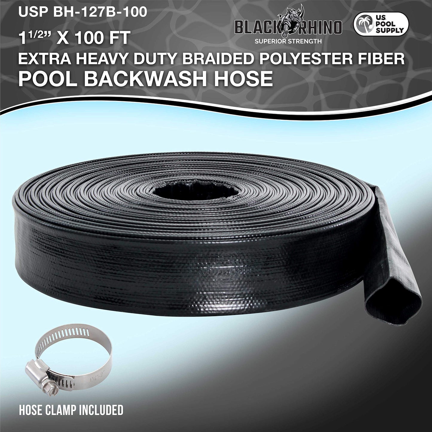 U.S. Pool Supply Pool Backwash Hose 1 1/2 Inch Diameter x 100 Feet - Discharge Hose for Pump, Sand Filter & Sump Pump Hoses - Burst Resistant Lay Flat Drainage Hoses for Inground & Above Ground Pools