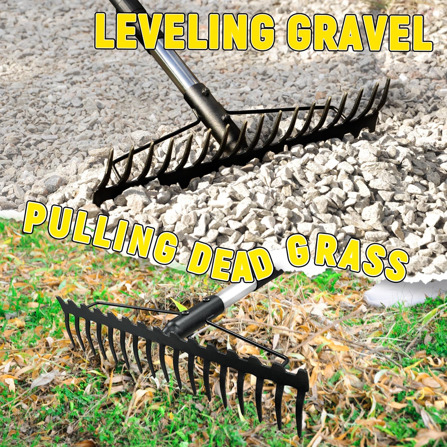 BlumeTrec Bow Rake, 68-Inch Adjustable Handle Garden Rake with 17 Steel Tines, Heavy Duty Dual-Sided Metal Rake Landscape Gardening Tool for Soil Loosening Lawn Yard Leaves Mulch Thatch Removing