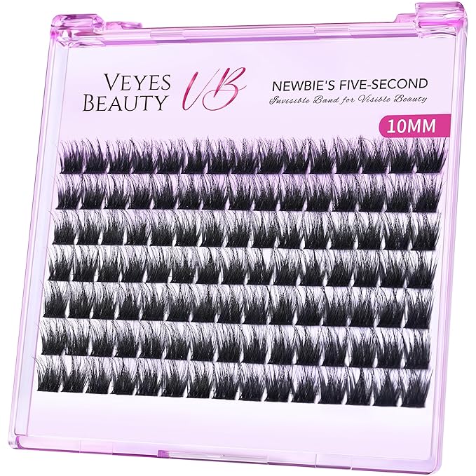 VEYESBEAUTY Lash Clusters Fluffy Individual Lash Extensions Xtreme 3D Layered Volume Eyelashes Thin & Invisible Band Wispy Faux Mink Lash Newbie's Five-Second Length 10mm