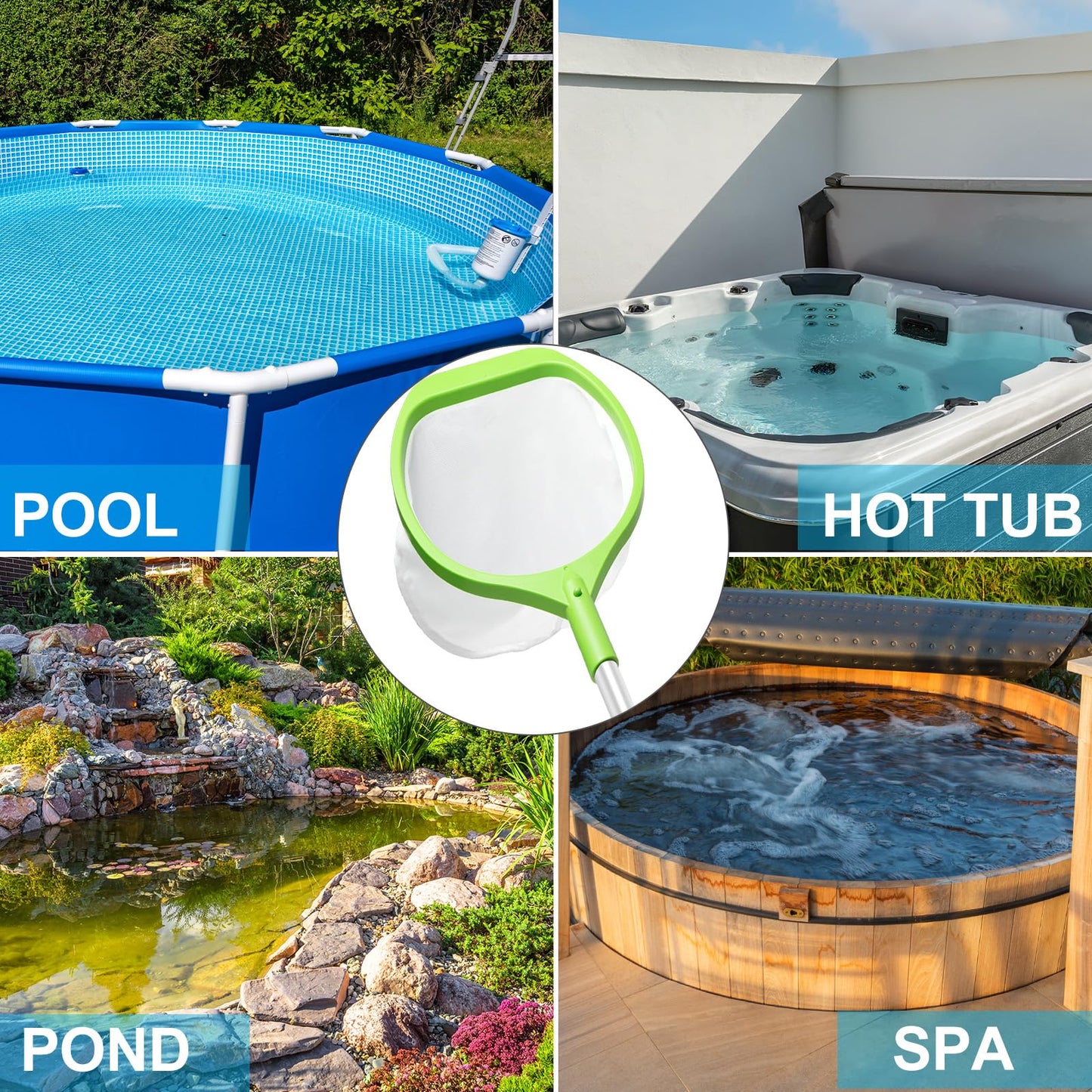 ROMIVO Pool Skimmer Net with 6-Section Reinforced Aluminum Pole, Deep Ultra Fine Mesh Leaf Skimmer Rake for Fast Debris Removal, 56.3" Adjustable Length for Cleaning Swimming Pools, Spas, Tubs & Ponds