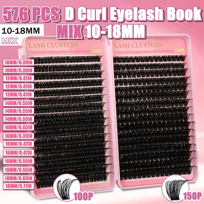 Lash Clusters Kit Cluster Eyelash Extensions 560Pcs Volume 100D 150D Lashes Clusters D Curl Eyelash Clusters DIY Individual Lash Clusters Eyelash Glue Lash Tweezers