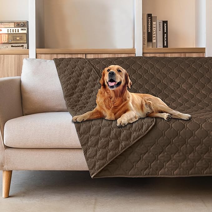 gogobunny 3X Stronger Waterproof Pet Blanket, Scratch Proof Furniture Protector for Dogs Cats, Reversible Cover 68x82 Inch, Dark Chocolate
