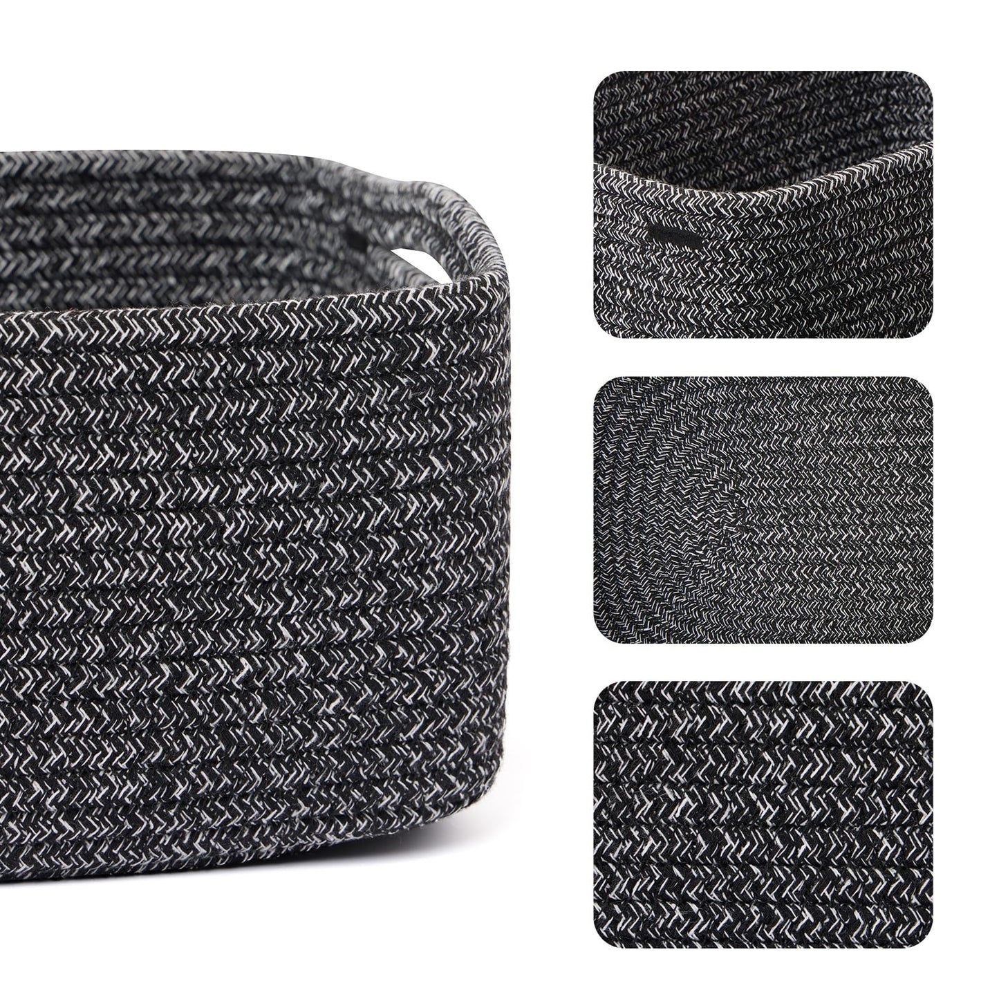 MiniArk Small Storage Baskets for Organizing | Closet Organizer Bins | Shelf Toy Basket | Woven Rope Baskets | Cube Decorative Box | Shallow Basket | 13x8.5x5.1” | 4 Packs Dark Gray