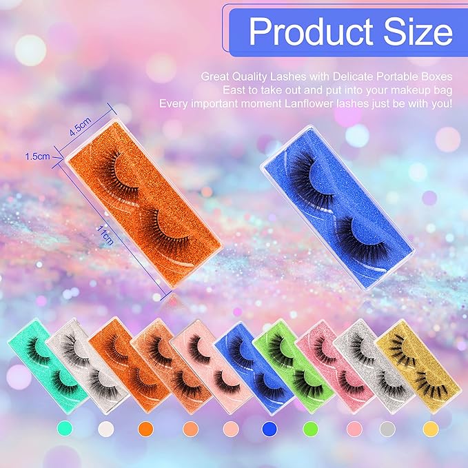 Lanflower Lashes False Eyelashes Natural Look 3D Faux Mink Eyelashes Pack 10 Styles Russian Strip Lashes
