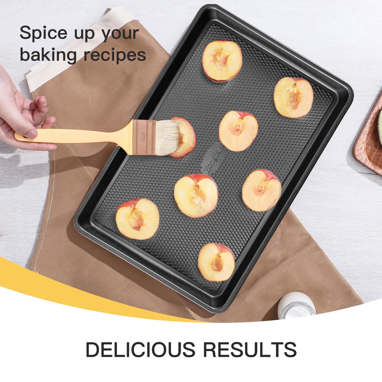 Cookie Sheets for Baking Nonstick - HONGBAKE Baking Sheet Pan Set of 3, Half/Quarter/Jelly Roll Pan for Oven with Diamond Texture Pattern, 57% Thicker Carbon Steel Cookie Trays, Dark Grey