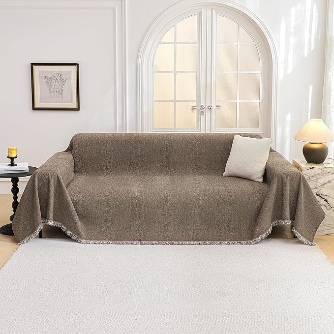 MYSKY HOME Oversized Sofa Covers Couch Covers for 3 Cushion Couch Sofa Pet Friendly, L Shaped Couch Cover Sectional Couch Cover Non Slip Furniture Protector for Kids, 91"x150", Sand