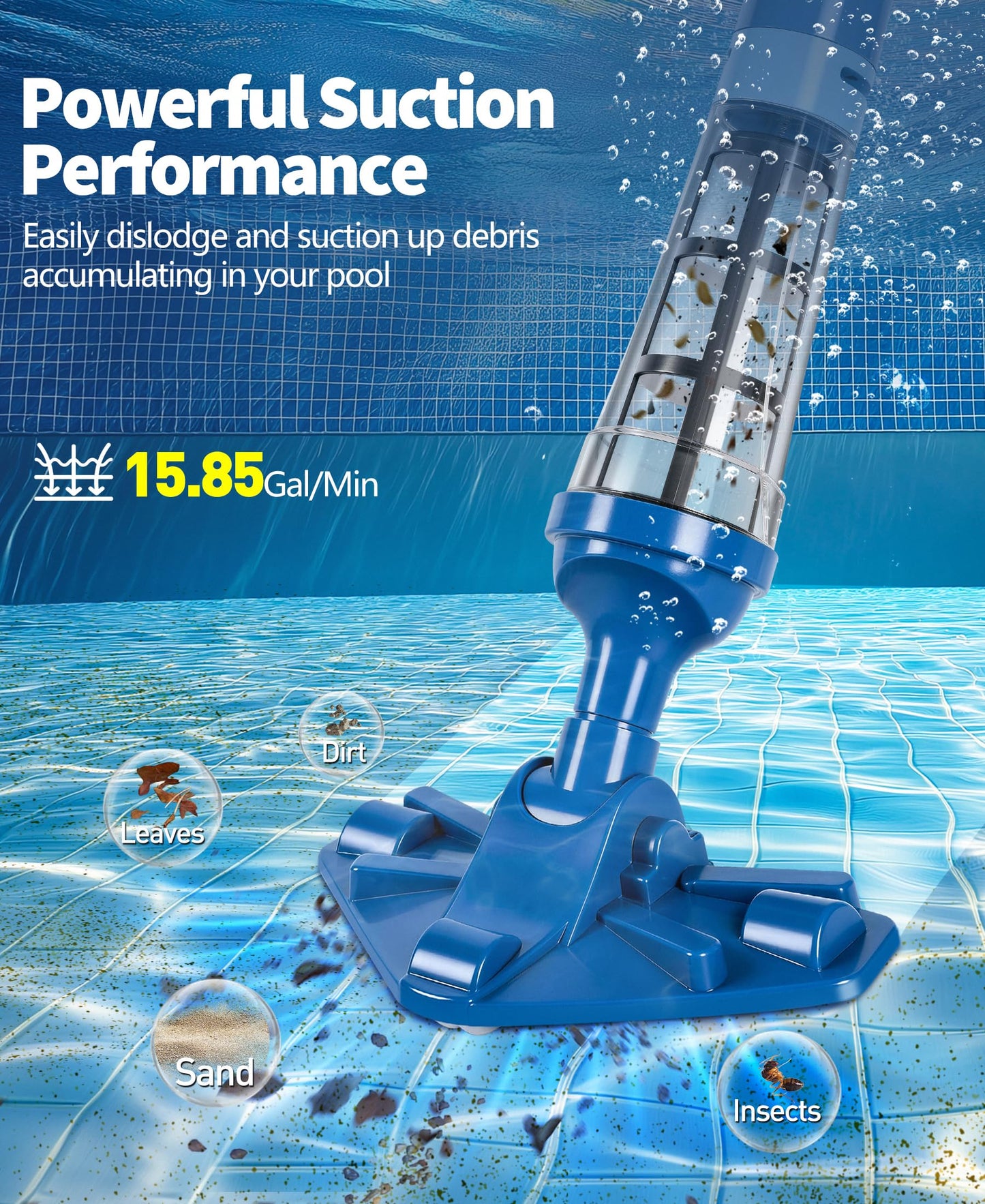 LanOcean 2026 Upgraded Powerful Hot Tub Vacuum Cordless, 15.8 Gals/Min Spa Vacuum for Hot Tub, Handheld Pool Vacuum Cleaner with Water Sensor, Small Pool Vacuum Rechargeable -90 Mins Running Time-Blue