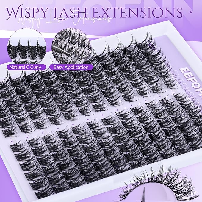 Eefofnn Eyelash Clusters Wispy Cluster Eyelash Extensions Natural Lash Clusters Left+Right Lash Extension CC Curly Individual Lashes 10-15MM Cat Eye Lashes Thin Band Eyelash Extension Easy To Use
