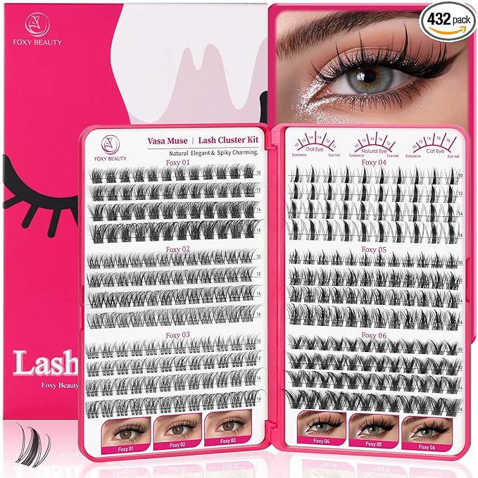 Vasa Muse Lash Clusters - Wispy Natural & Manga Spiky Lash Cluster Wide Invisible band 10-16mm Eyelash Clusters Kit D Curl Lash Extension Kit WideSpan DIY at Home for Starter