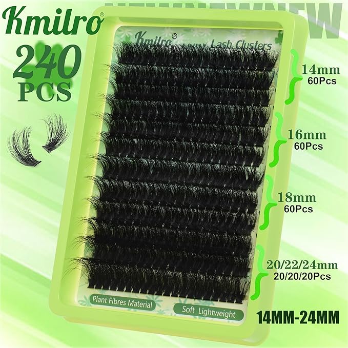 Lash Clusters 14-24mm Thick Long Cluster Eyelash Extensions 180D D C Volume Eyelash Clusters 240pcs Individual Lashes Soft Wispy False Eyelashes DIY Lash Extension for Beginners