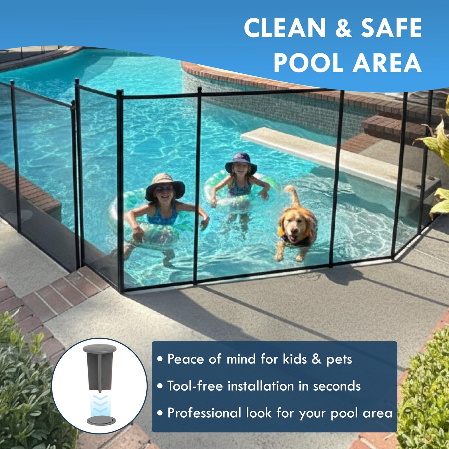 Pool Fence Deck Sleeves & Hole Caps - Putty 6 Pack - 1 Inch Pole Fencing, Inserts with Plugs, Universal Fit for DIY Safety Fence,