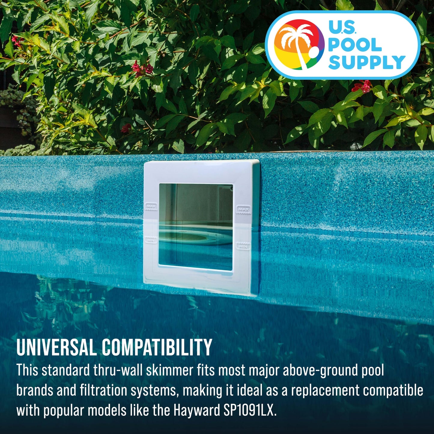U.S. Pool Supply Standard Thru-Wall Above Ground Pool Skimmer Kit - ABS Construction, Complete Universal Set, Return Fitting, Vacuum Plate, Leaf Basket - Replacement Compatible with SP1091LX Skimmer