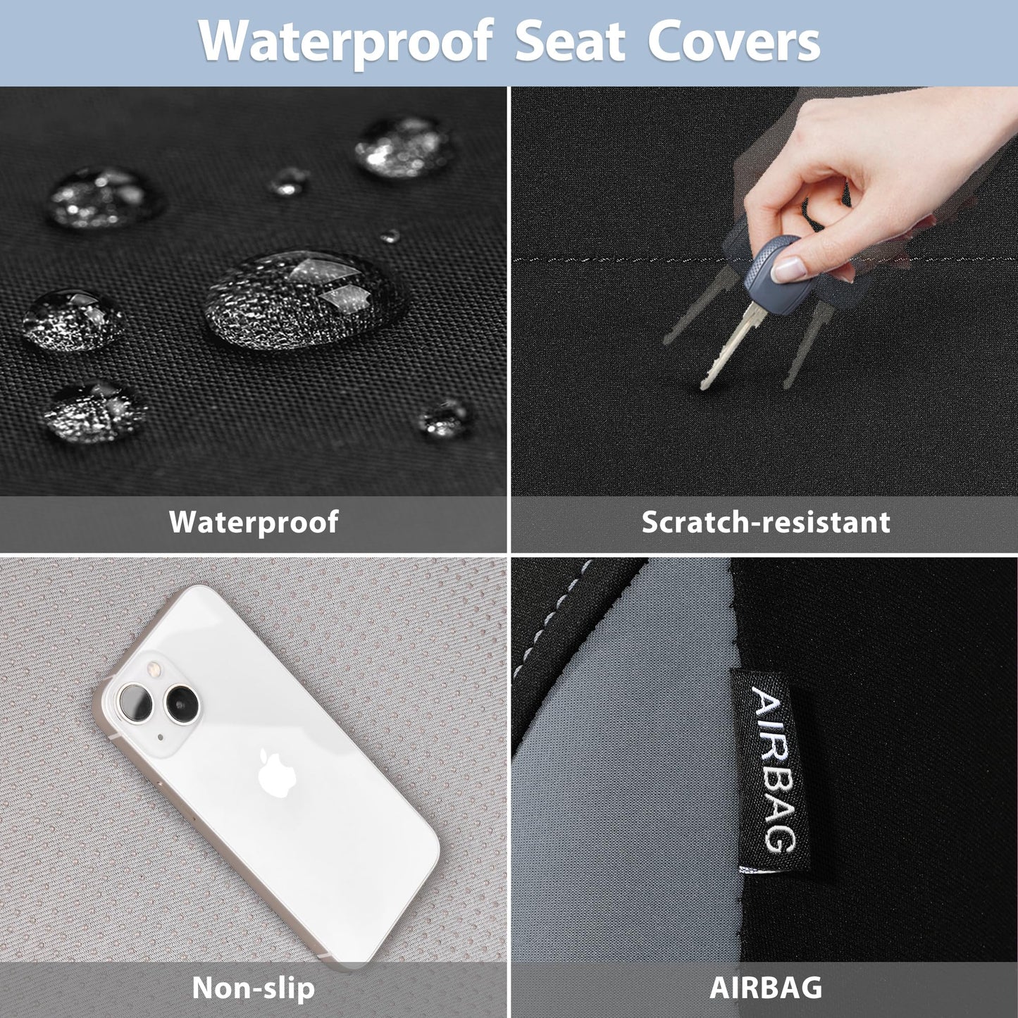 CAR PASS Waterproof Car Seat Covers Full Sets, Universal Fit Seat Covers for Cars, EVA Neoprene Seat Cover Set Full Sets, Interior Covers for Auto SUV,Vans,sedans, Trucks,(Black and Gray)