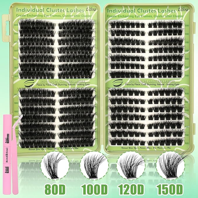 Cat Eye Wispy Lash Clusters Kit 420Pcs DIY Individual Lashes Clusters Lash Bond and Seal Lash Tweezers