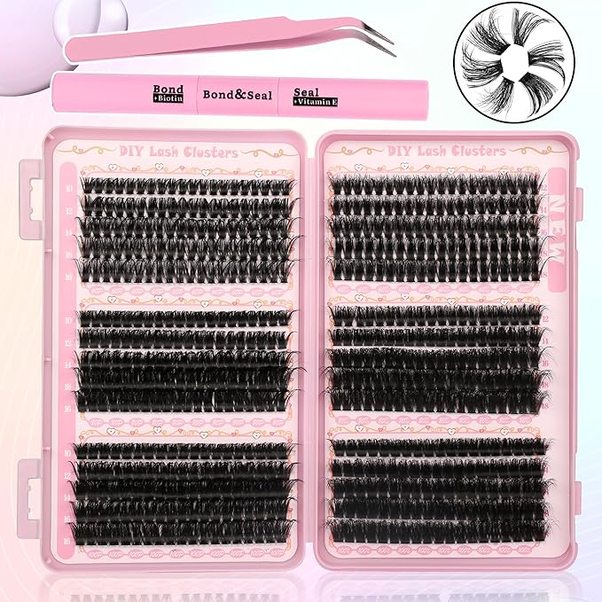 Lash Clusters Fluffy Volume Eyelash Clusters 590Pcs Cluster Eyelash Extensions DIY Lashes Clusters Lash Bond and Seal Lash Tweezers