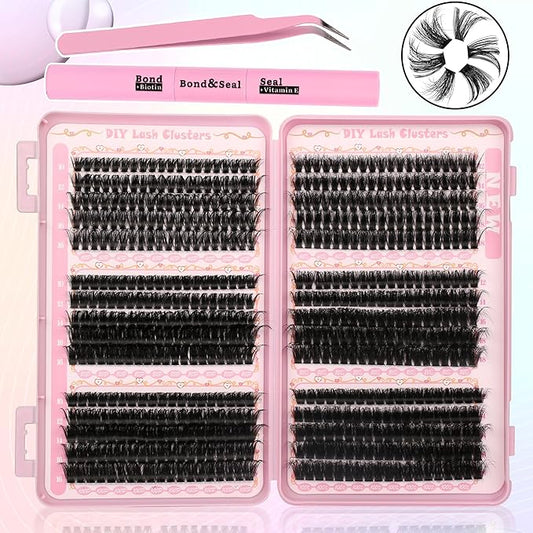 Lash Clusters Fluffy Volume Eyelash Clusters 590Pcs Cluster Eyelash Extensions DIY Lashes Clusters Lash Bond and Seal Lash Tweezers