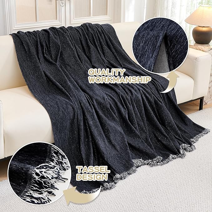 MYSKY HOME Couch Cover for Dogs, Washable Couch Covers, Non Slip Dogs Furniture Protector with Tassels, Chenille, Navy Blue, 71"x102"