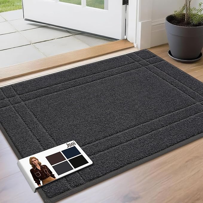 JSEI Entryway Rugs Doormat 24"x36", Non-Slip Dirt Trapper Door Mats Indoor, Washable Absorbent and Stain Resist Welcome Floor Mat for Front Door, Dog Door Mat, Dirty Wet Shoes & Paws, Dark Grey