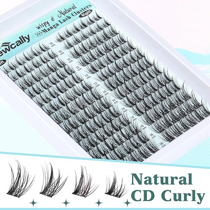 Wispy Lash Clusters Natural DIY Lash Extension Manga Spiky Cluster Eyelash Extension CD-curly Eyelash Clusters 10-16MM Individual Lashes Cat Eye Look by Newcally