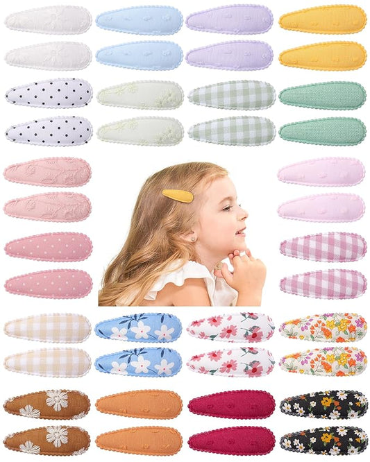 doboi 40Pcs Toddler Hair Clips Hair Barrettes Baby Girls Hair Bows Clips Floral Print Non Slip Snap Hairpins Flower Hair Clips for Girls Kids Toddler Hair Accessories