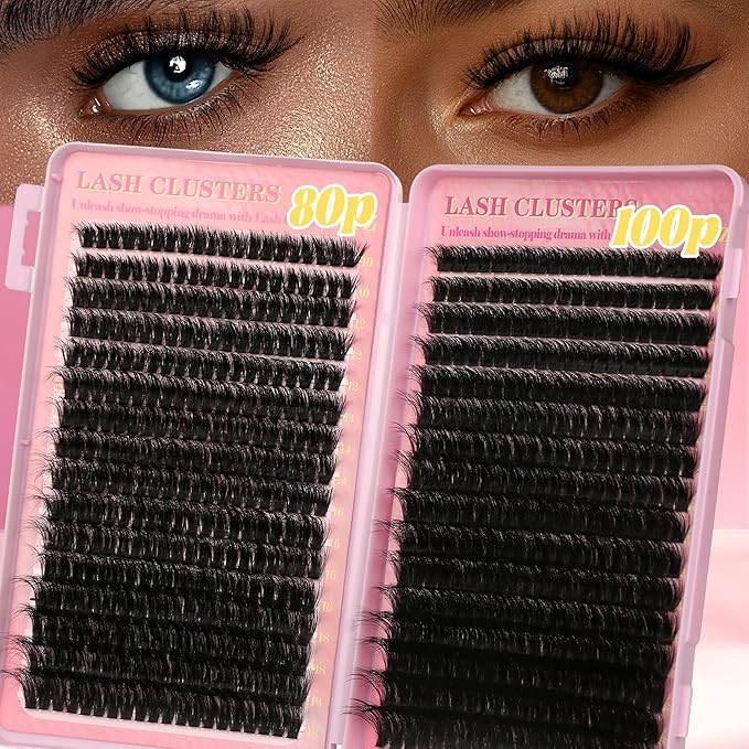 Lash Clusters 80D 100D C Curl Lash Clusters Kit DIY Lash Extension Kit 640Pcs 10-18MM Individual Lashes Clusters Eyelash Extensions with Lash Bond and Seal Lash Tweezers