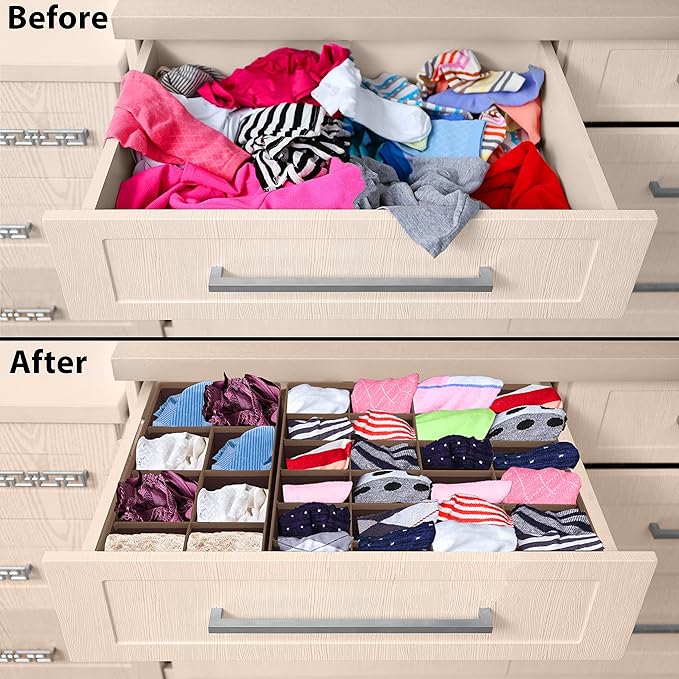 Simple Houseware 4-Pack Drawer Organizer Set - Closet Dividers for Underwear, Socks, Bras, Scarves, Ties - Foldable Non-Woven Storage Boxes, Brown