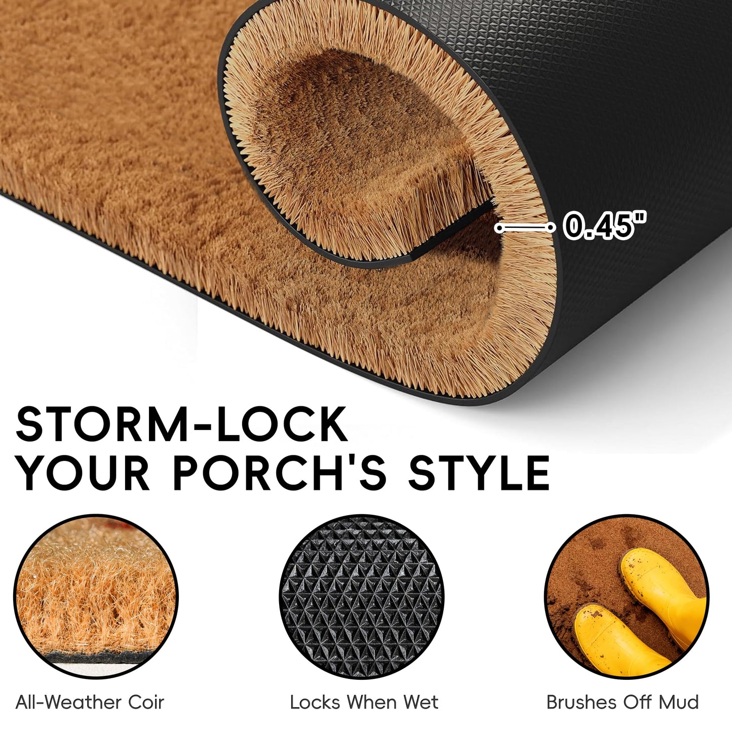 2 Pcs Welcome Peasants Black Cat Door Mat Set, Layered Artificial Coir Doormat with Black White Buffalo Plaid Mat, Non-Slip Cute Funny Front Door Mats for Cats Lovers Owners Porch, Entryway Decor