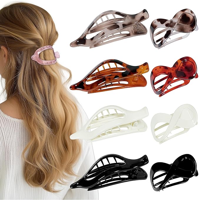 8 Pcs French Flat Hair Clips for Women Tortoise Claw Clips for Thick & Thin Hair No-Slip Hair Claw Strong Hold Styling Barrettes Accessories