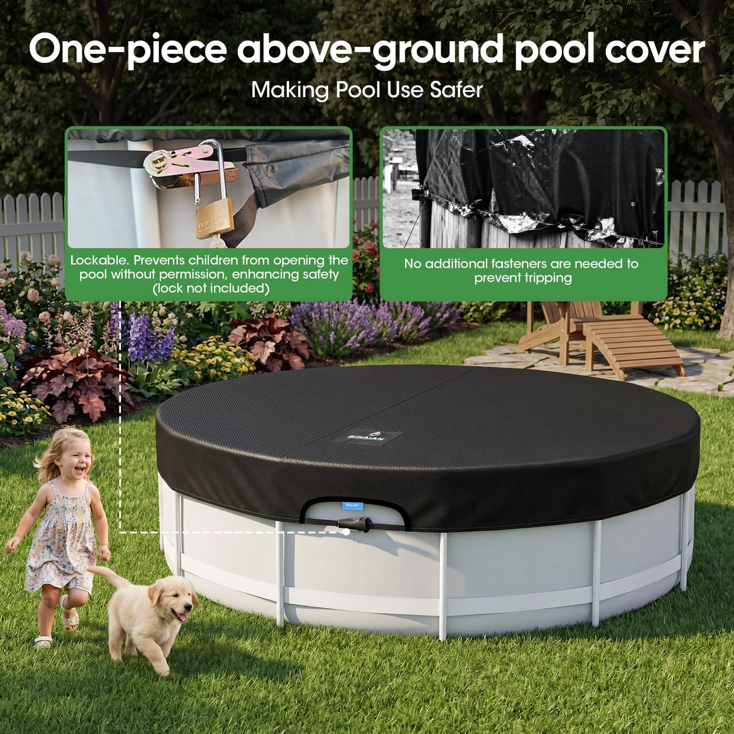 SIHAIAN 14 Ft Round Pool Cover, with Automatic Drain Pool Cover, Patented One-Piece Tensioning System Above Ground Pool Cover, Preventing Waterlogging, Yarn-Dyed Oxford Fabric Solar Pool Cover