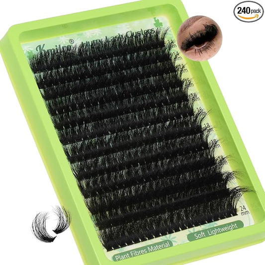 Lash Clusters 14-24mm Thick Long Cluster Eyelash Extensions 180D D C Volume Eyelash Clusters 240pcs Individual Lashes Soft Wispy False Eyelashes DIY Lash Extension for Beginners