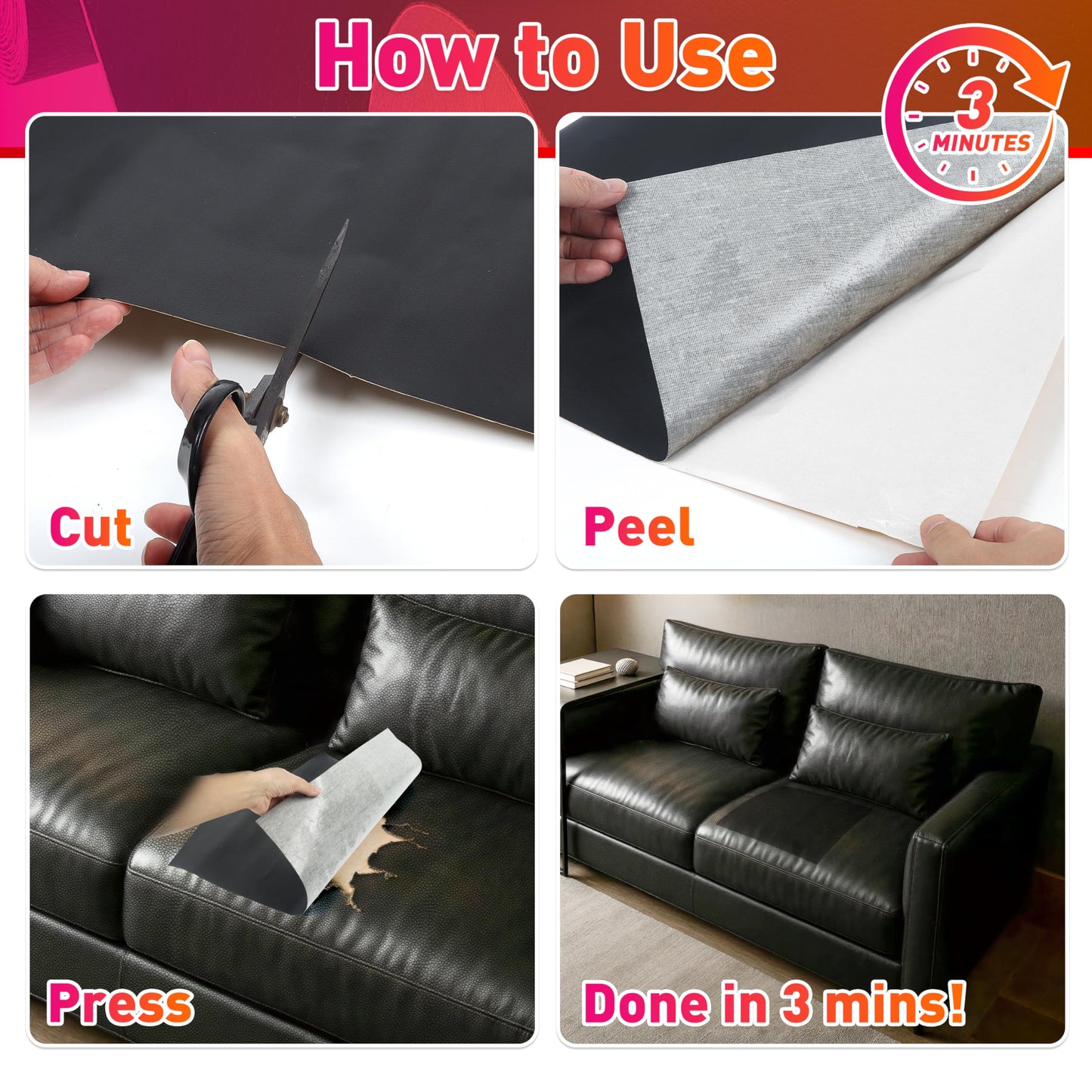 Self-Adhesive Marine Vinyl Faux Leather: Meneng 3 Yard Roll Heavy Duty Boat Seat Vinyl - Waterproof & Scratch-Resistant for Marine Upholstery - Leather Repair Patch for Furniture Sofa Couch